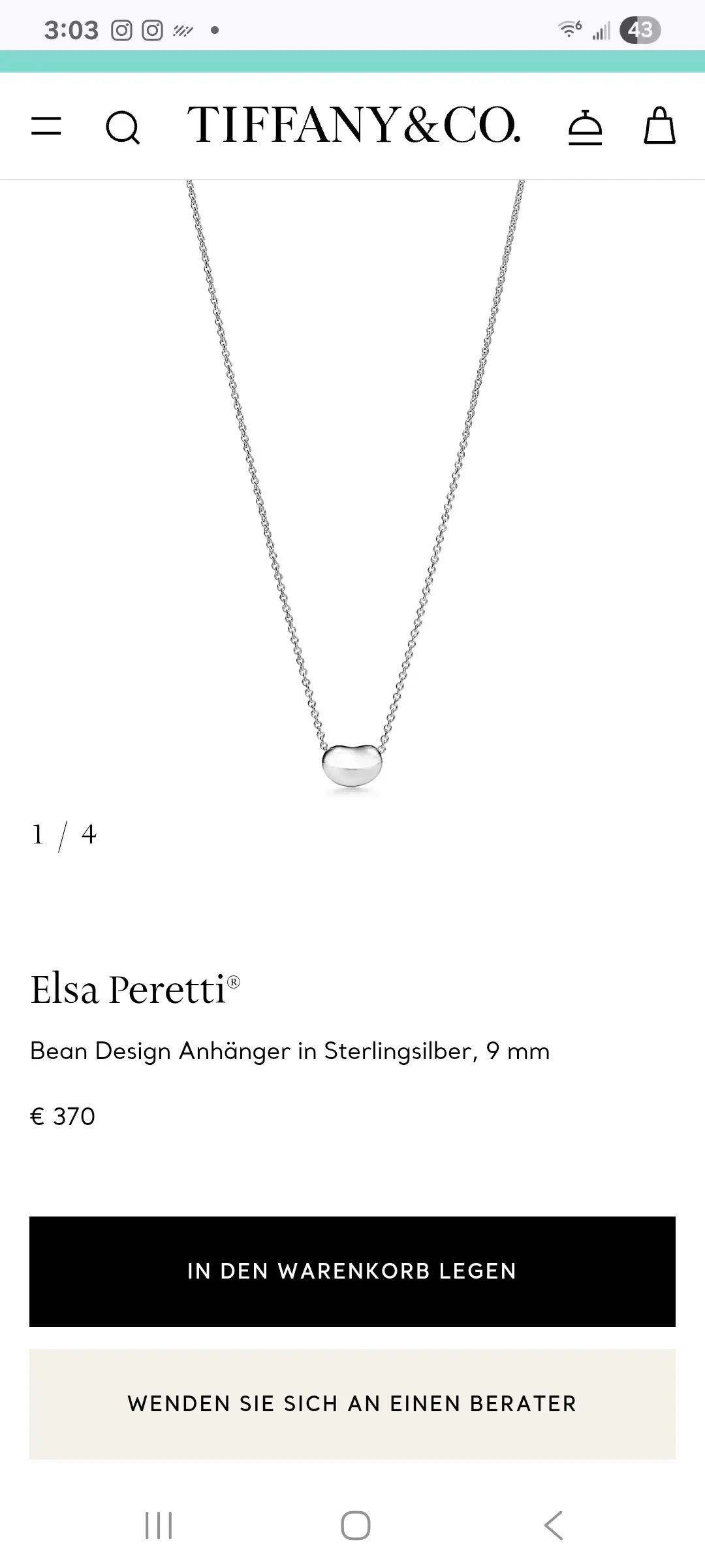 Tiffany & Co. Halskette "Bean" Anhänger | LOOP-Marktplatz