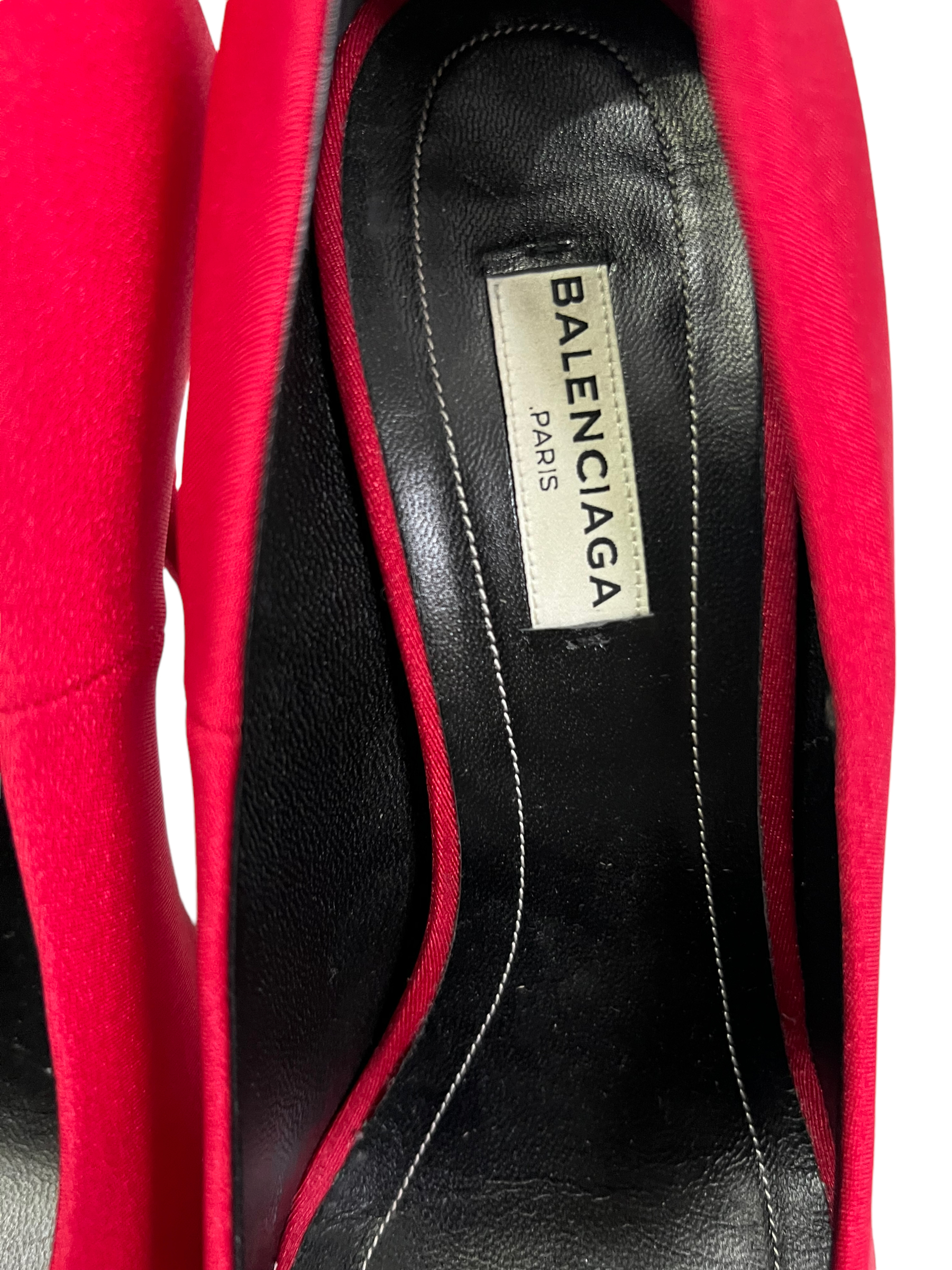 Balenciaga red satin pumps
