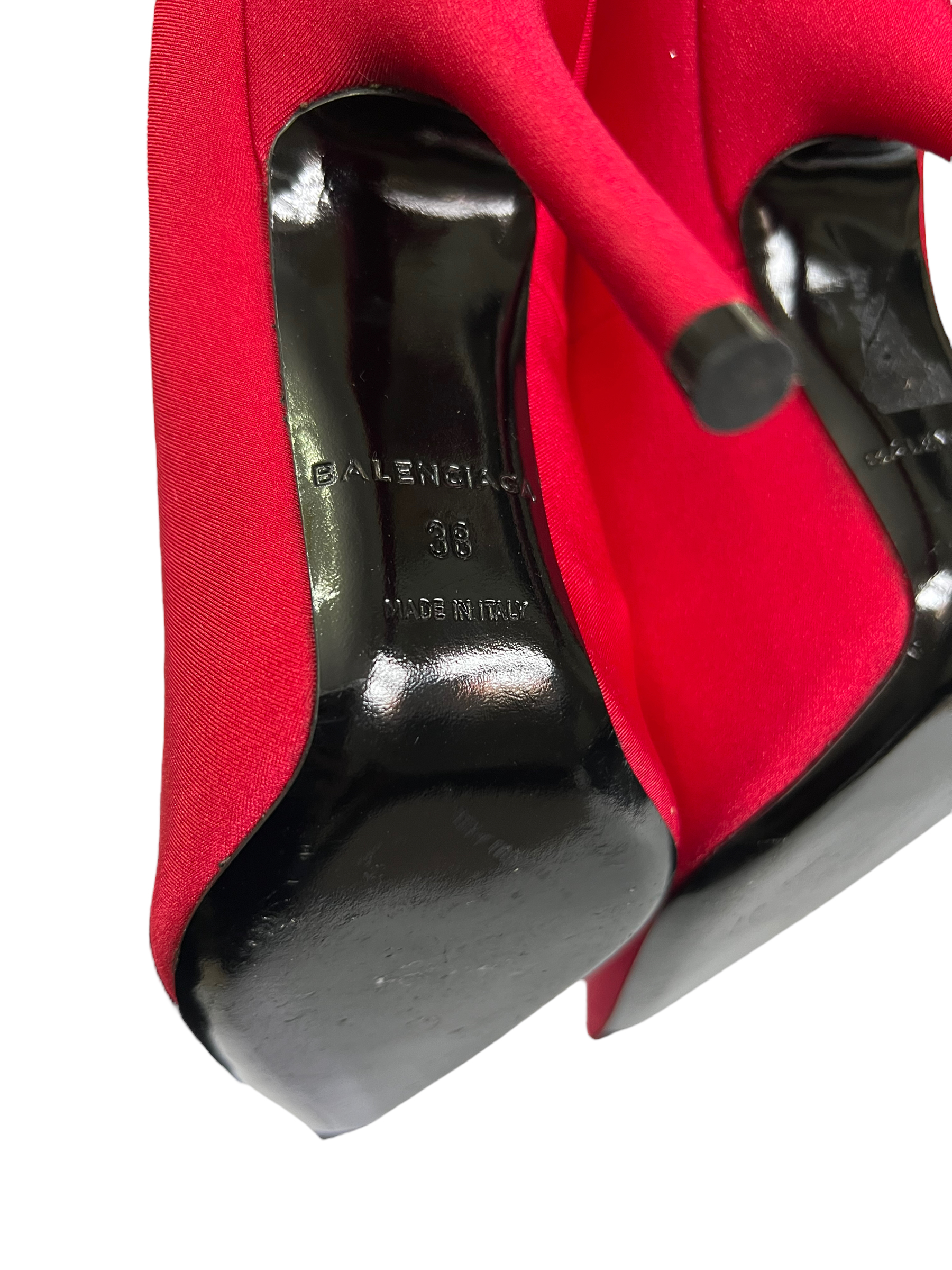Balenciaga red satin pumps