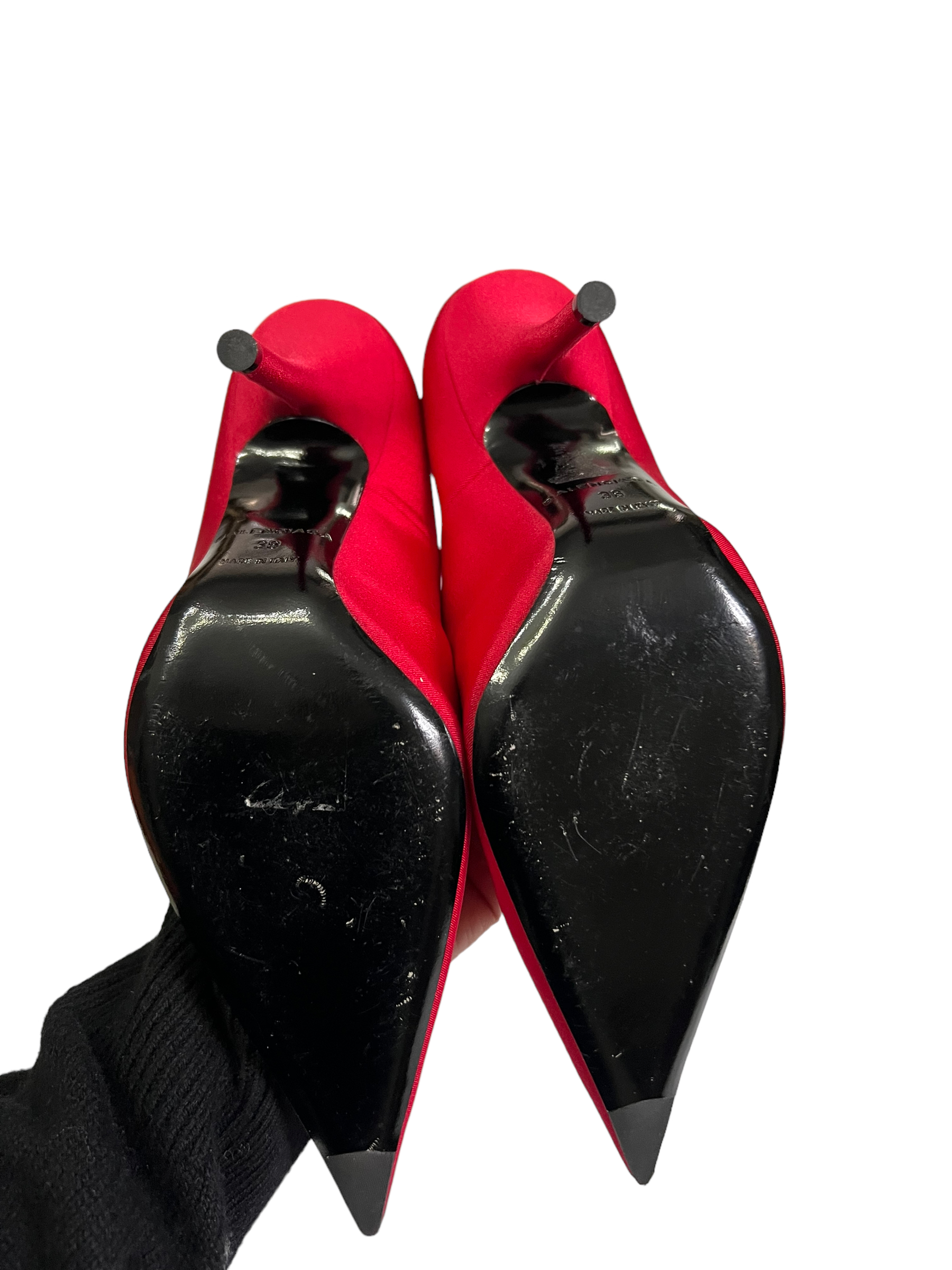 Balenciaga red satin pumps