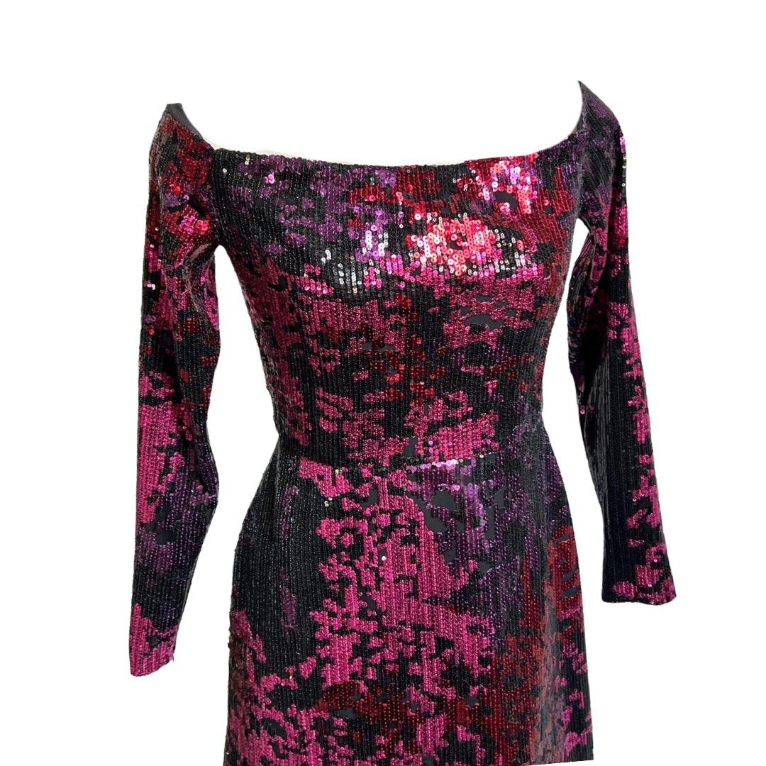 Elie Saab fuchsia/black sequin dress