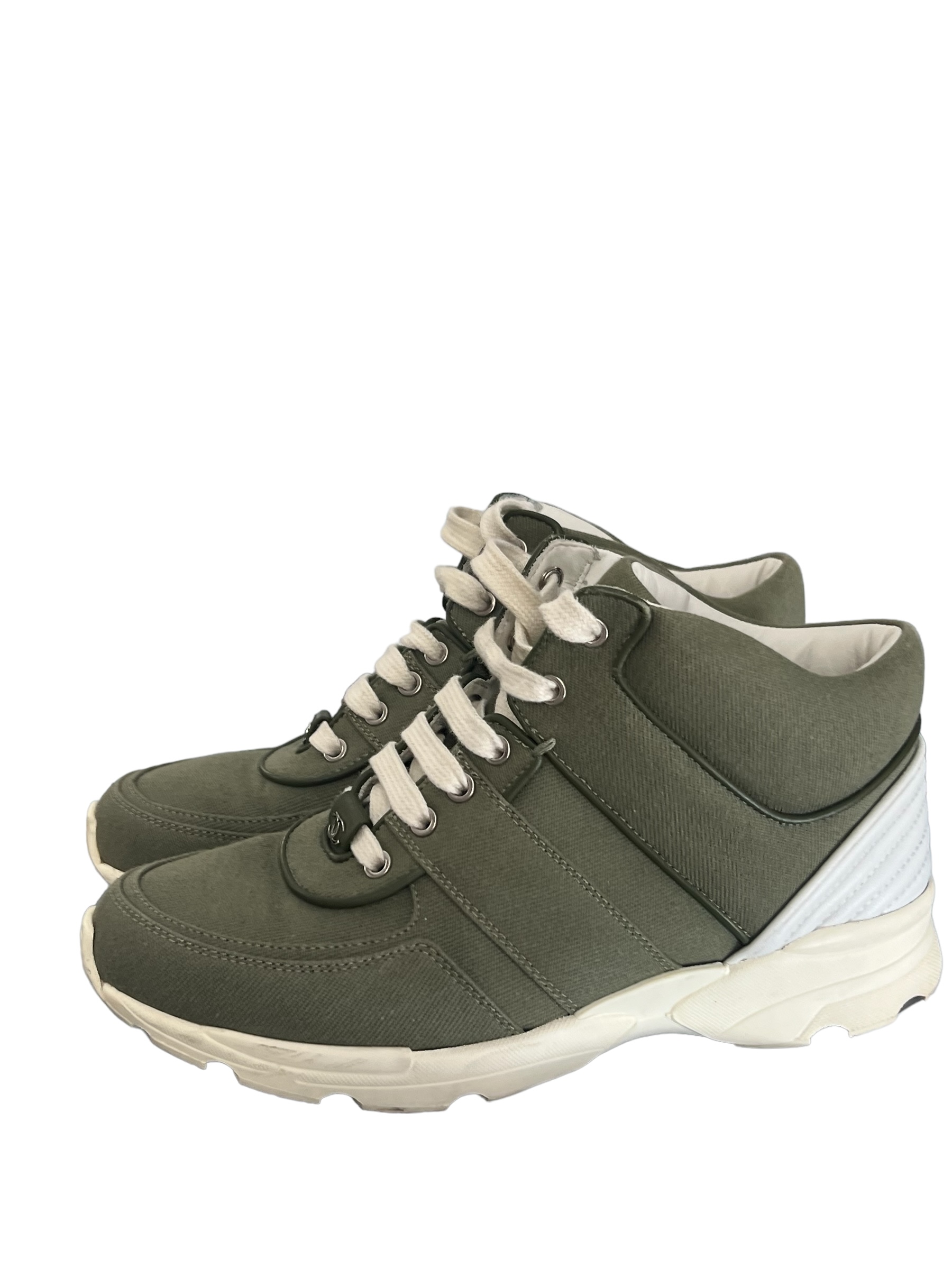 Chanel khaki canvas sneakers