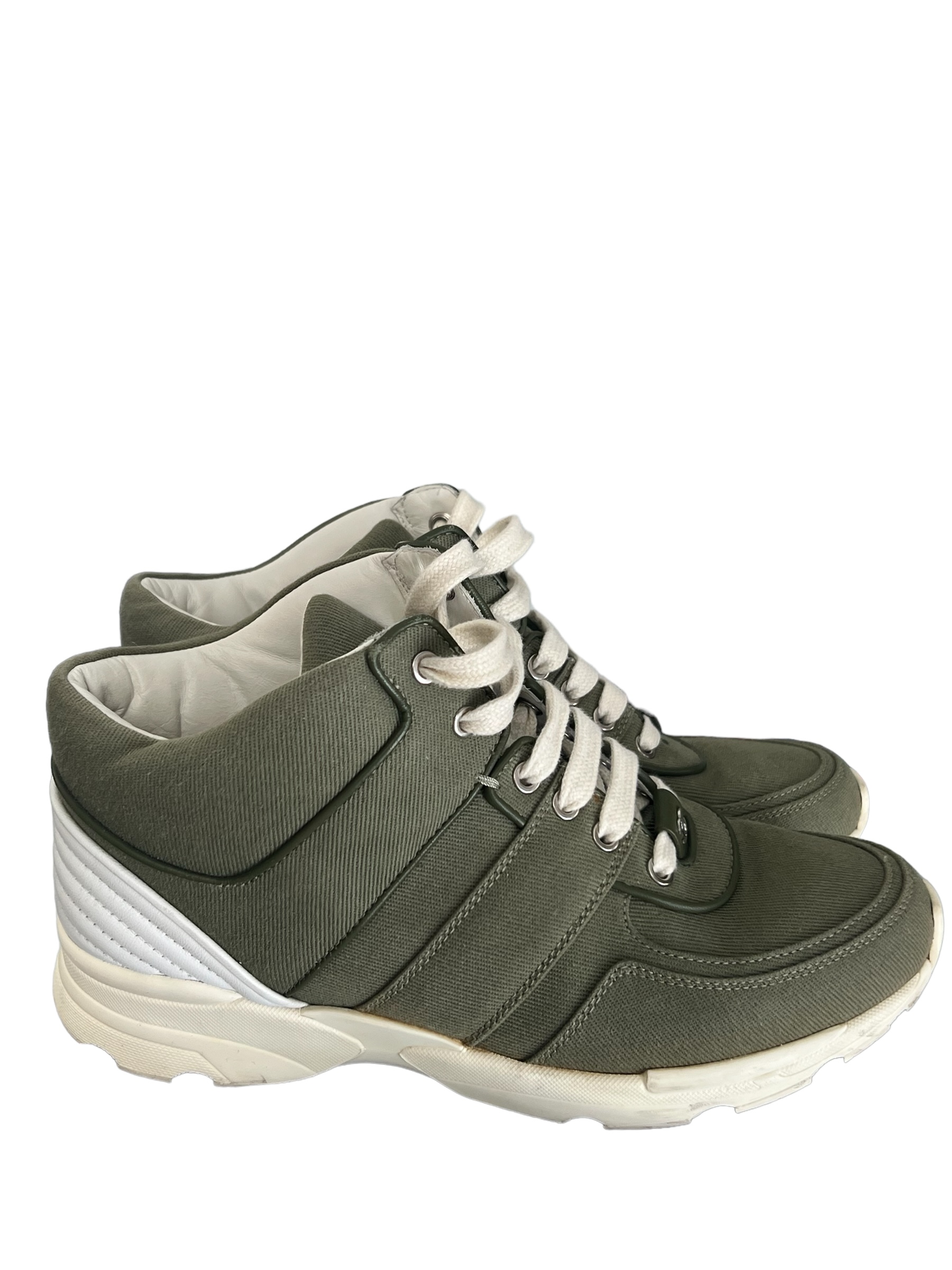 Chanel khaki canvas sneakers