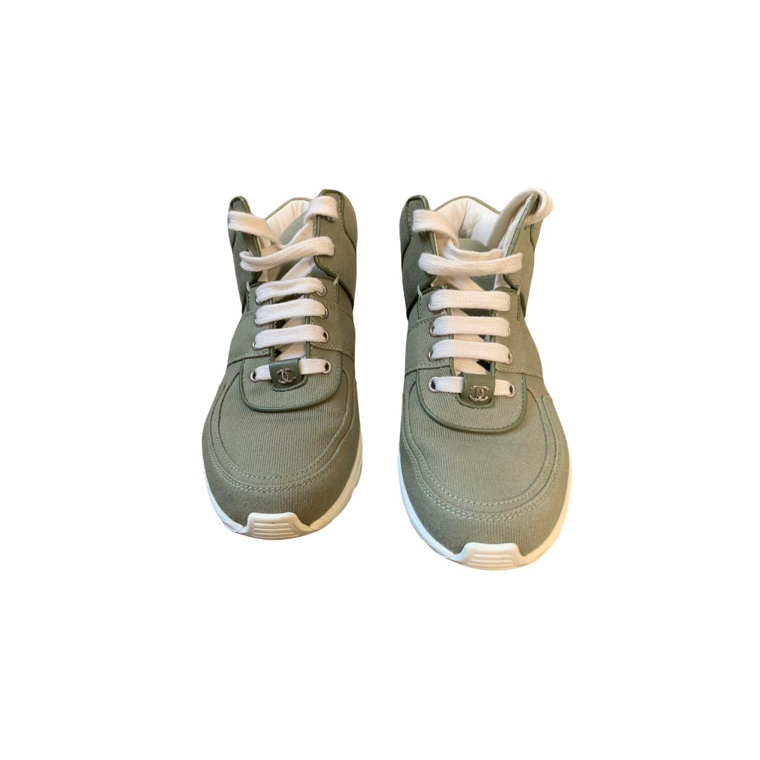 Chanel khaki canvas sneakers