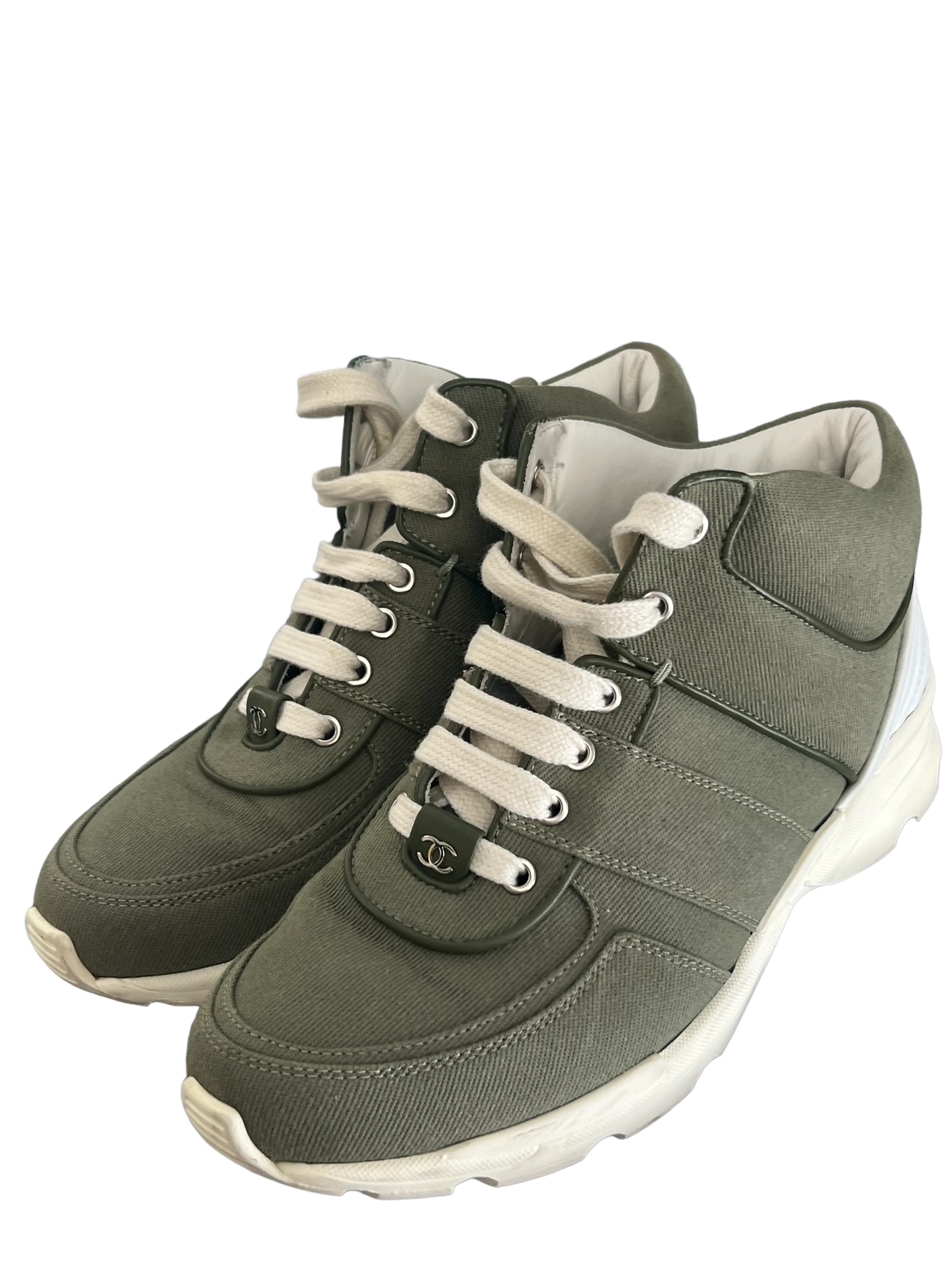 Chanel khaki canvas sneakers