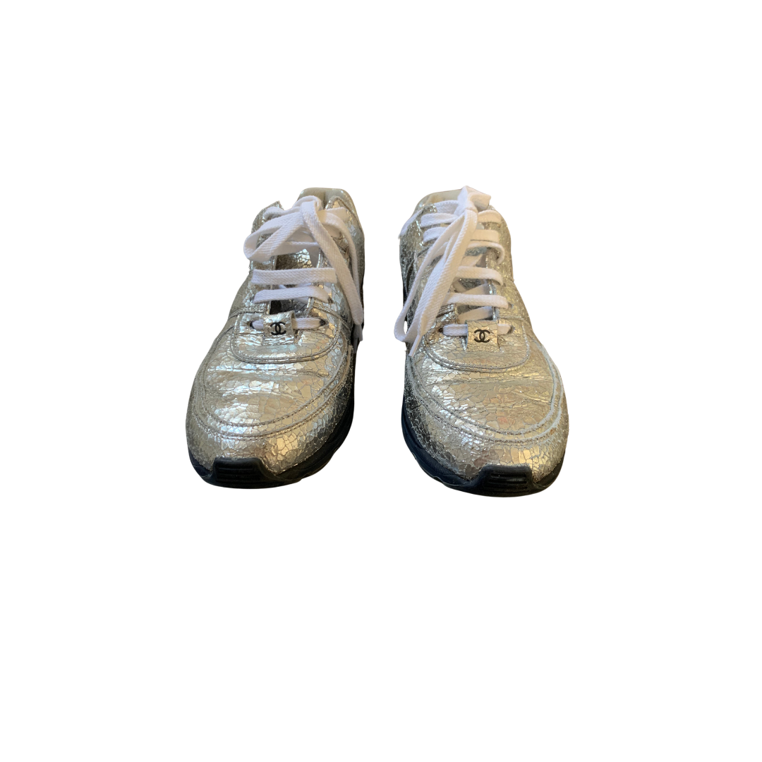 Chanel silver leather sneakers | LOOP Marketplace