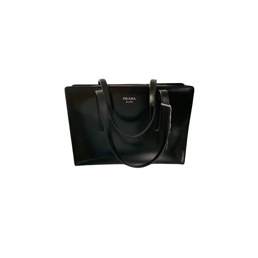 Black patent leather Prada bag