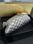CHANEL Clutch silver metallic