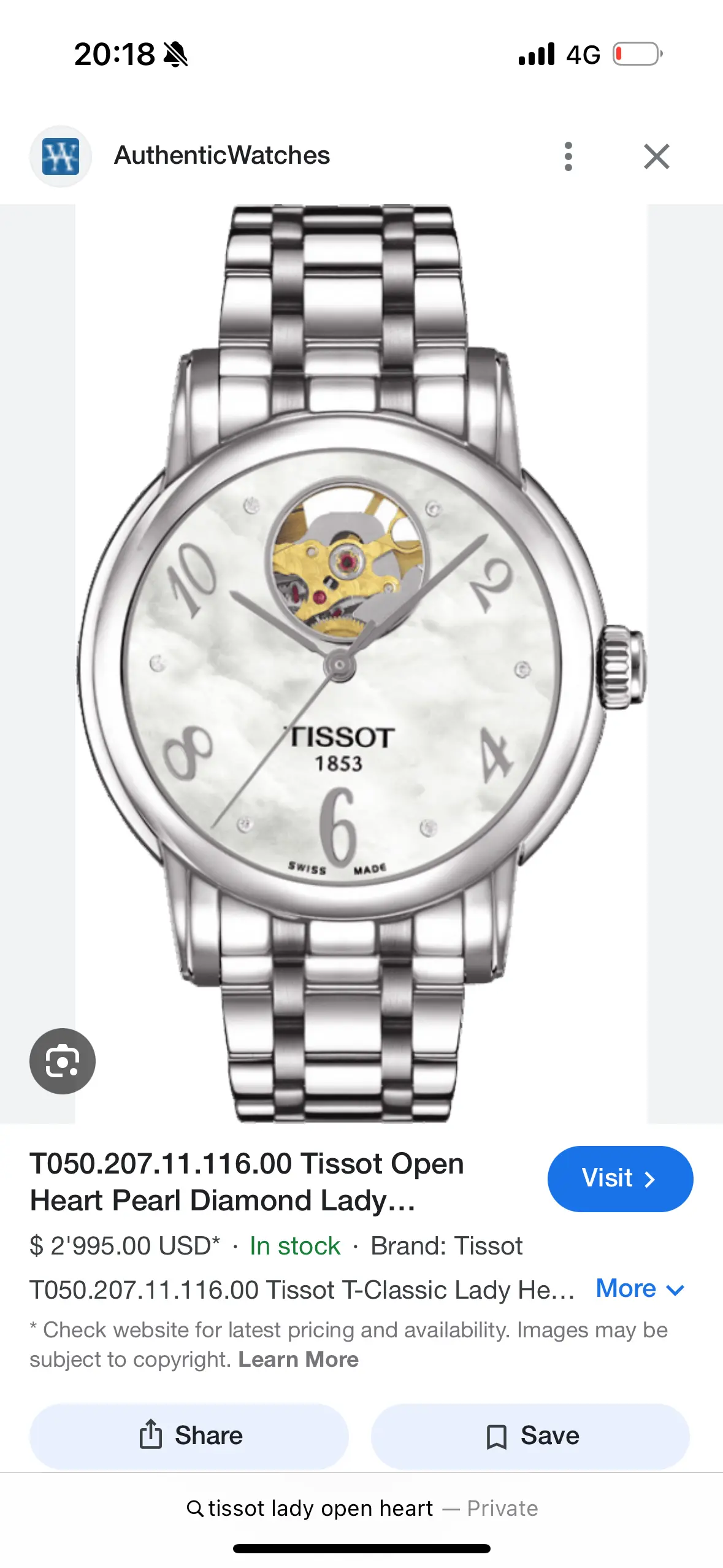 TISSOT Lady open heart mit Diamanten | LOOP-Marktplatz