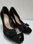 FERRAGAMO Black Bonita Lace peep toe